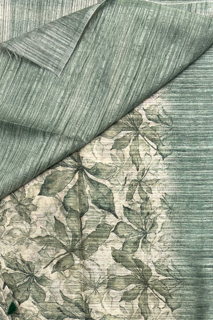 Jute Linen Saree | Sea Green with Cream | MBJL06