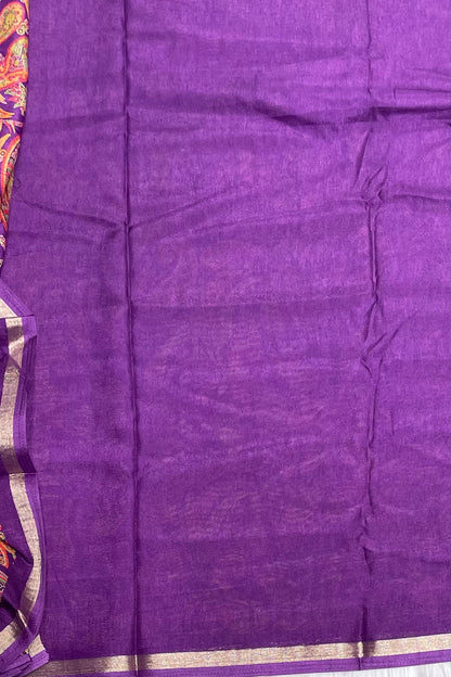 Kalamkari Printed Silk |Brinjal Violet | PPS07