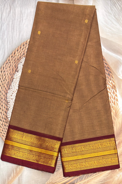Meenakshi -Premium Kanchi Cotton Saree–Dark Gold With Maroon|MCK51