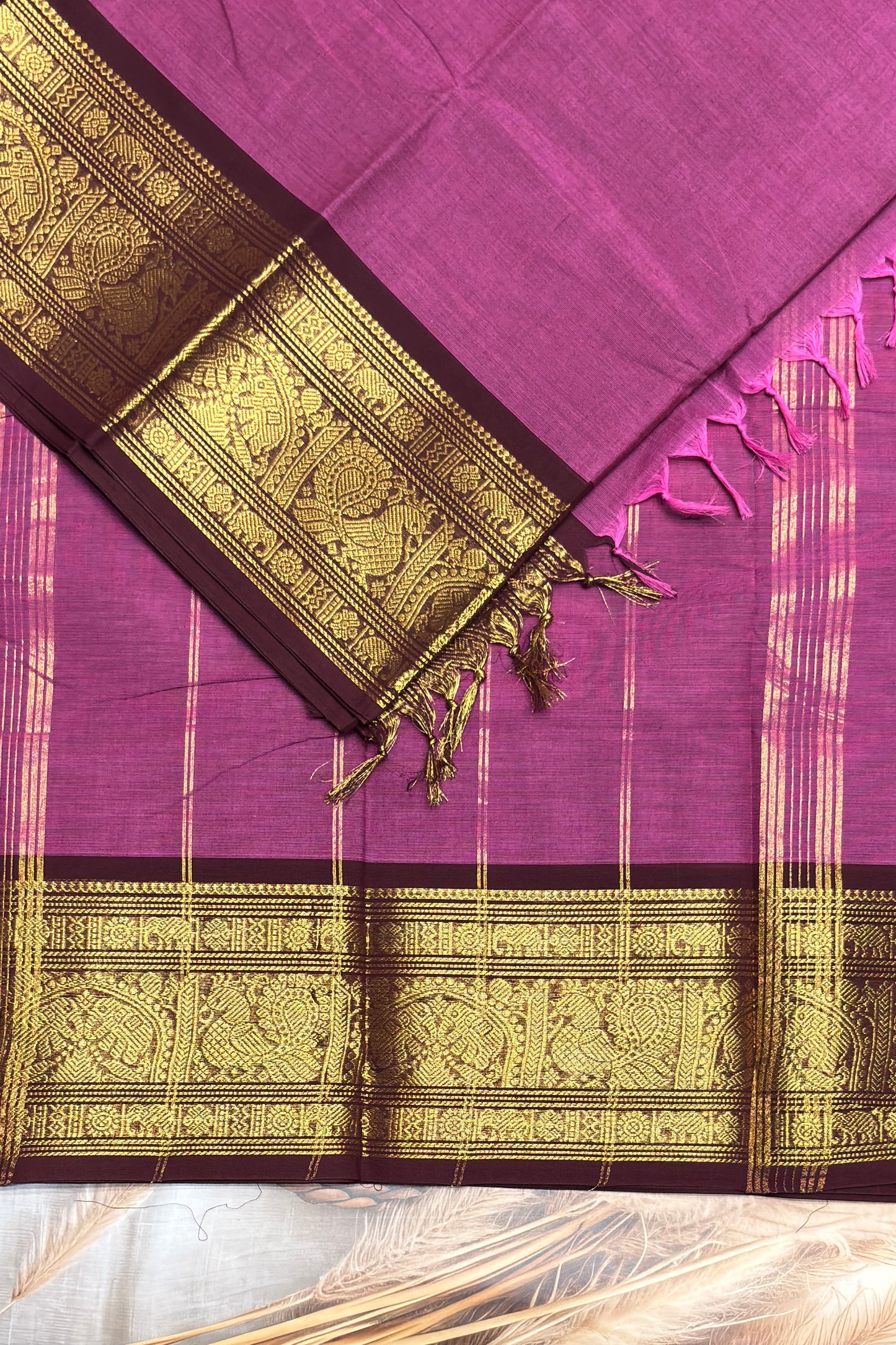 Meenakshi -Premium Kanchi Cotton Saree– Onion Pink with Deep Maroon | MCK66