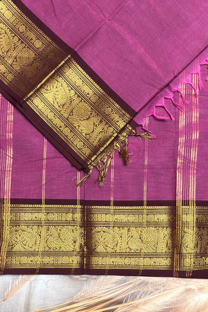 Meenakshi -Premium Kanchi Cotton Saree– Onion Pink with Deep Maroon | MCK66