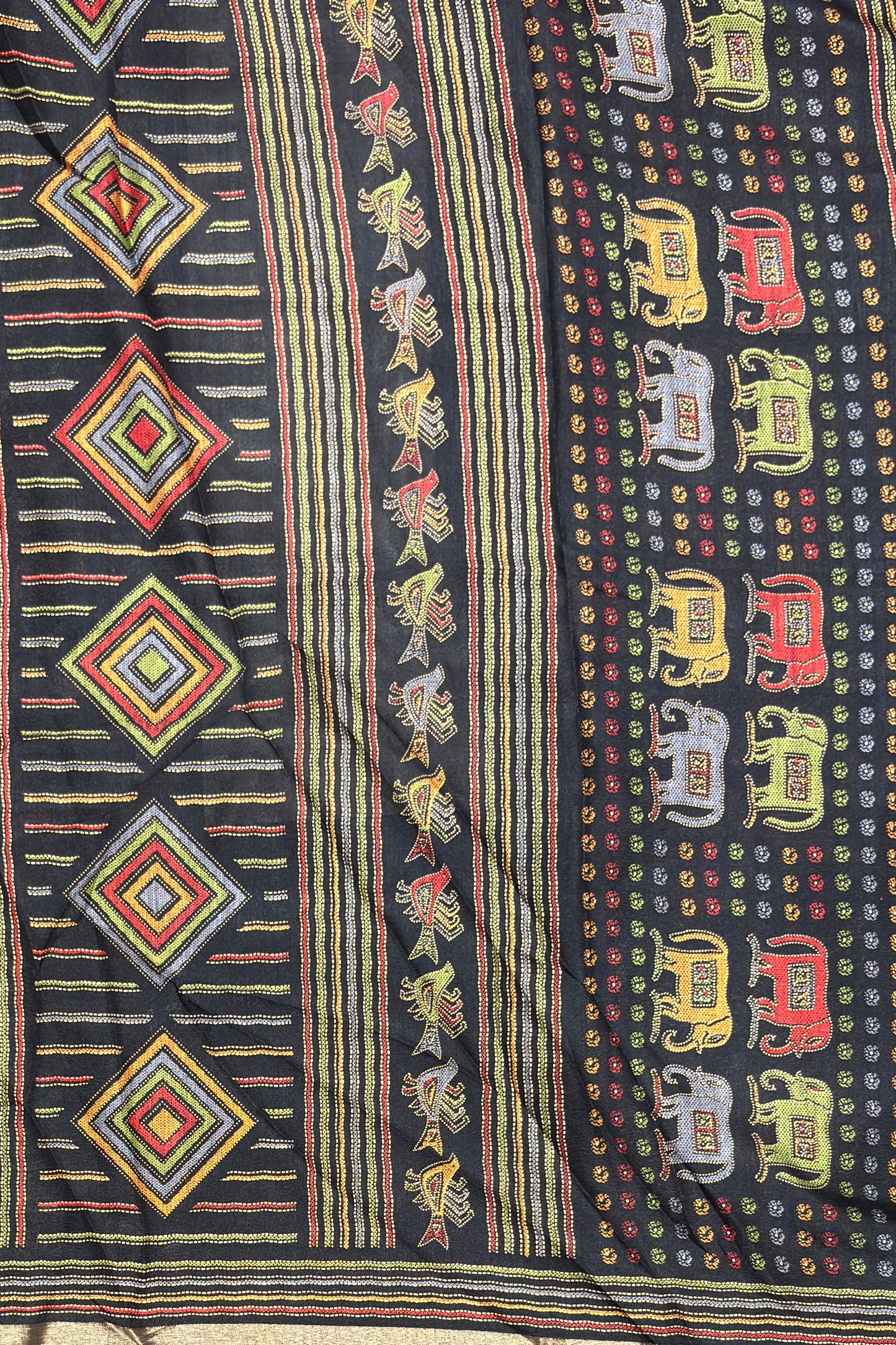 Madhubani Printed Silk | Black | PPS20