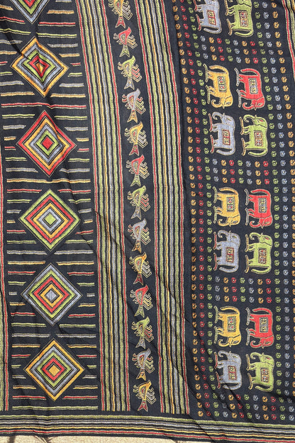 Madhubani Printed Silk | Black | PPS20