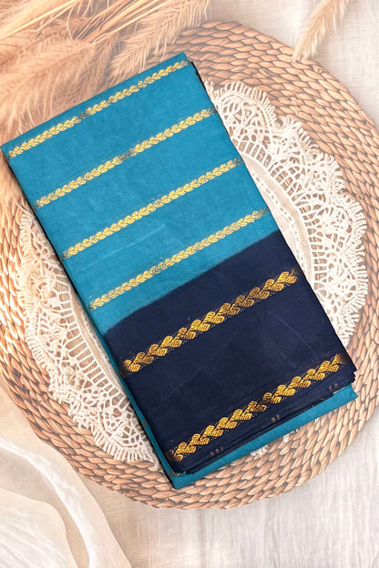 Premium Velthari Sungudi Cotton Saree  | Anandha Blue with Navy  Blue| SC25
