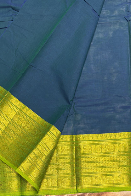 Meenakshi -Premium Kanchi Cotton Saree–Peacock Blue|MCK89