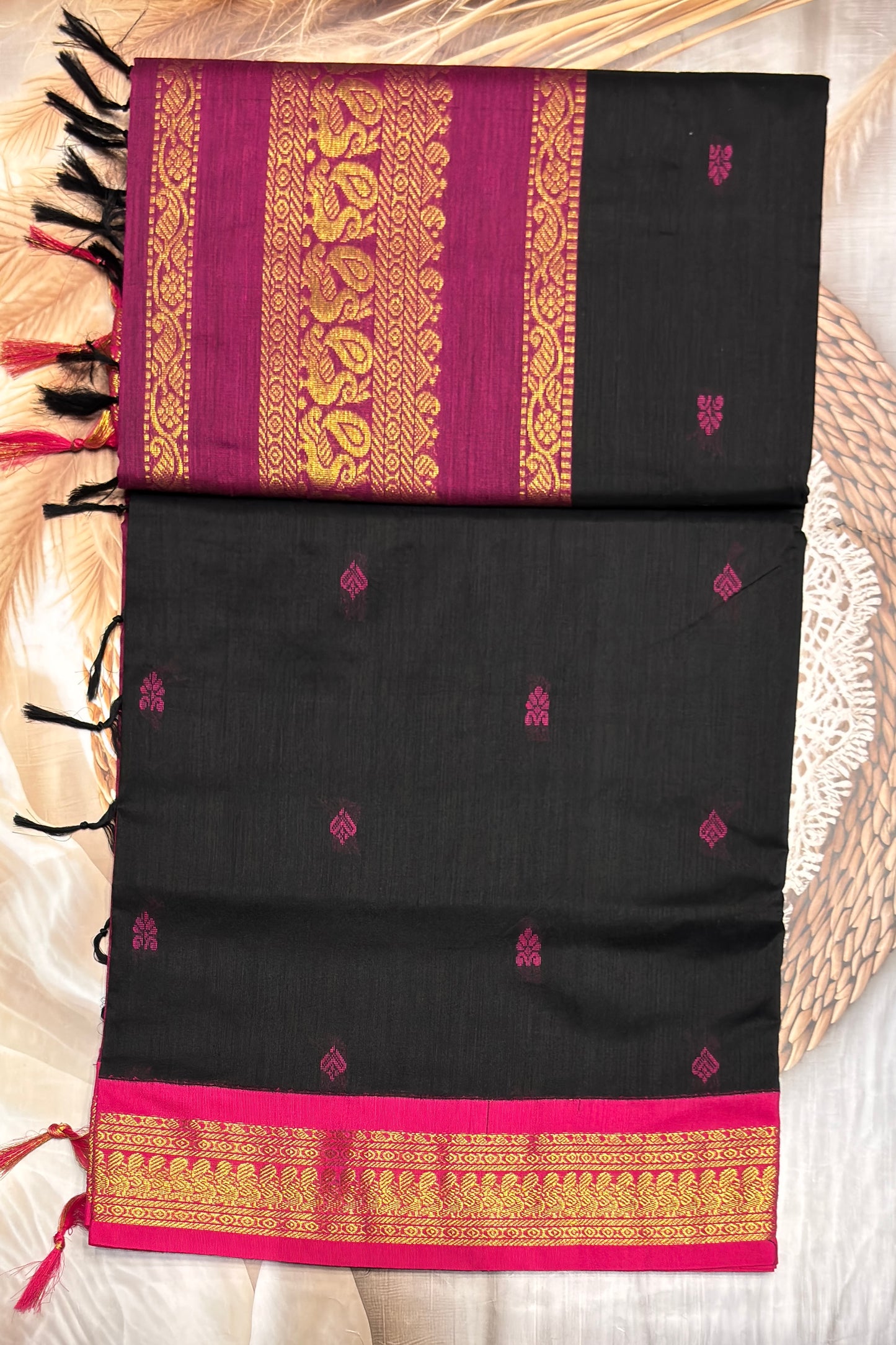 Kalyani Cotton Butta |Black with Magenta |KCBU16