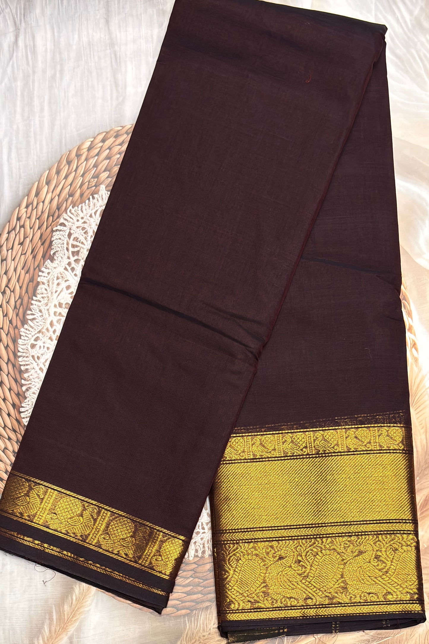 Meenakshi -Premium Kanchi Cotton Saree– Coffee | MCK80