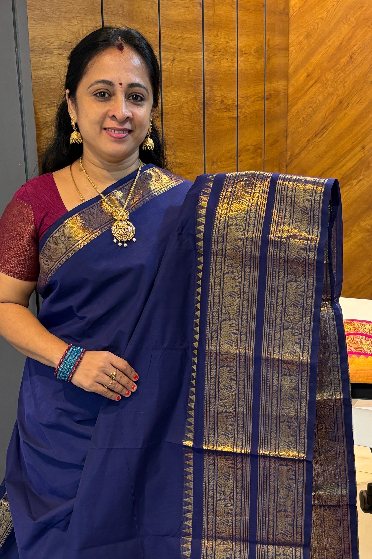 Meenakshi -Premium Kanchi Cotton Saree - Royal Blue| MCK100