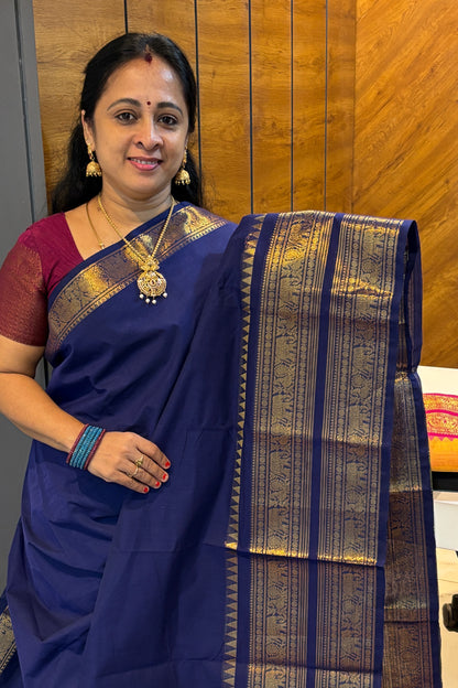 Meenakshi -Premium Kanchi Cotton Saree - Royal Blue| MCK100