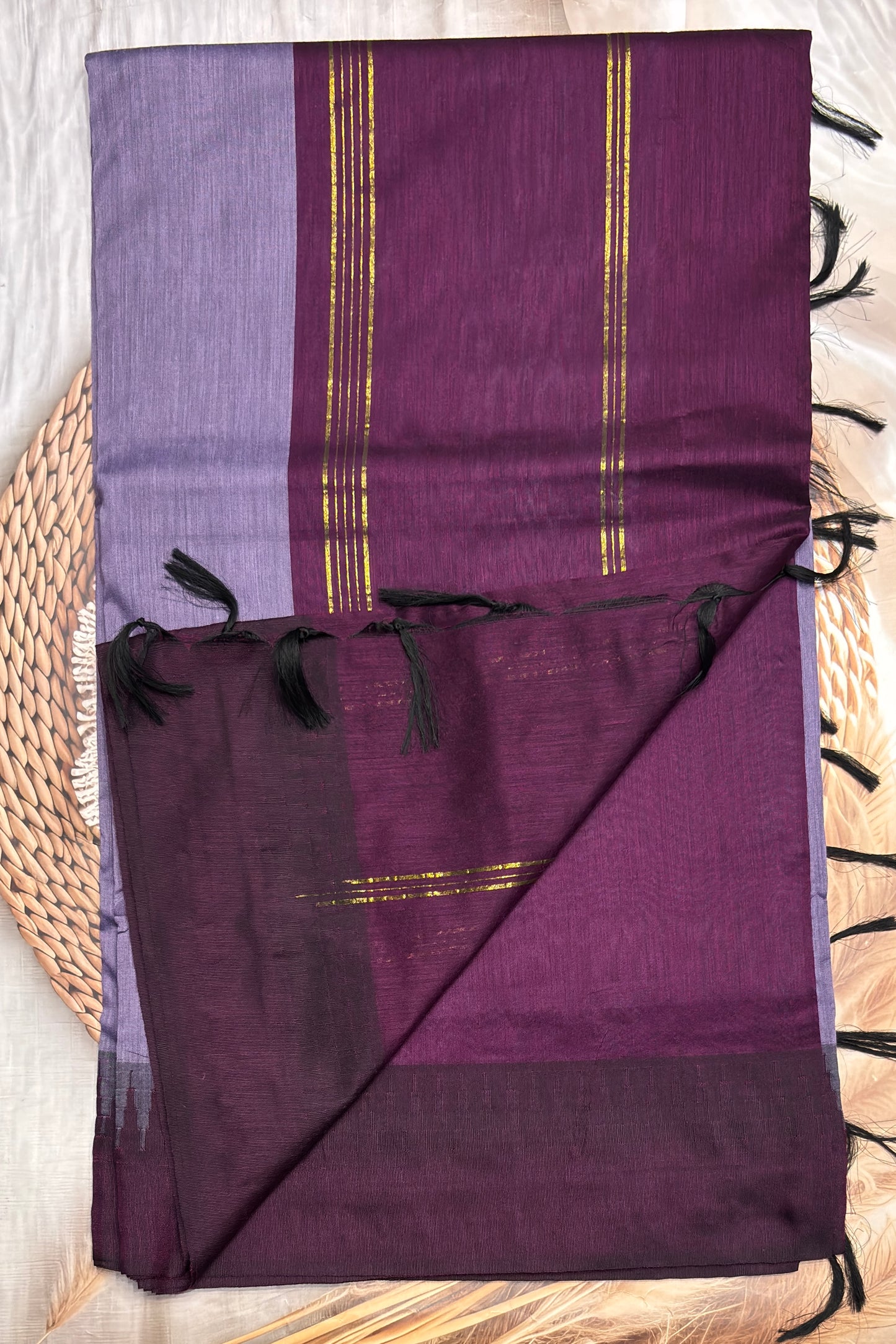 New Gen Kalyani Cotton Tower Border| Lavender With Purple | KCSM02