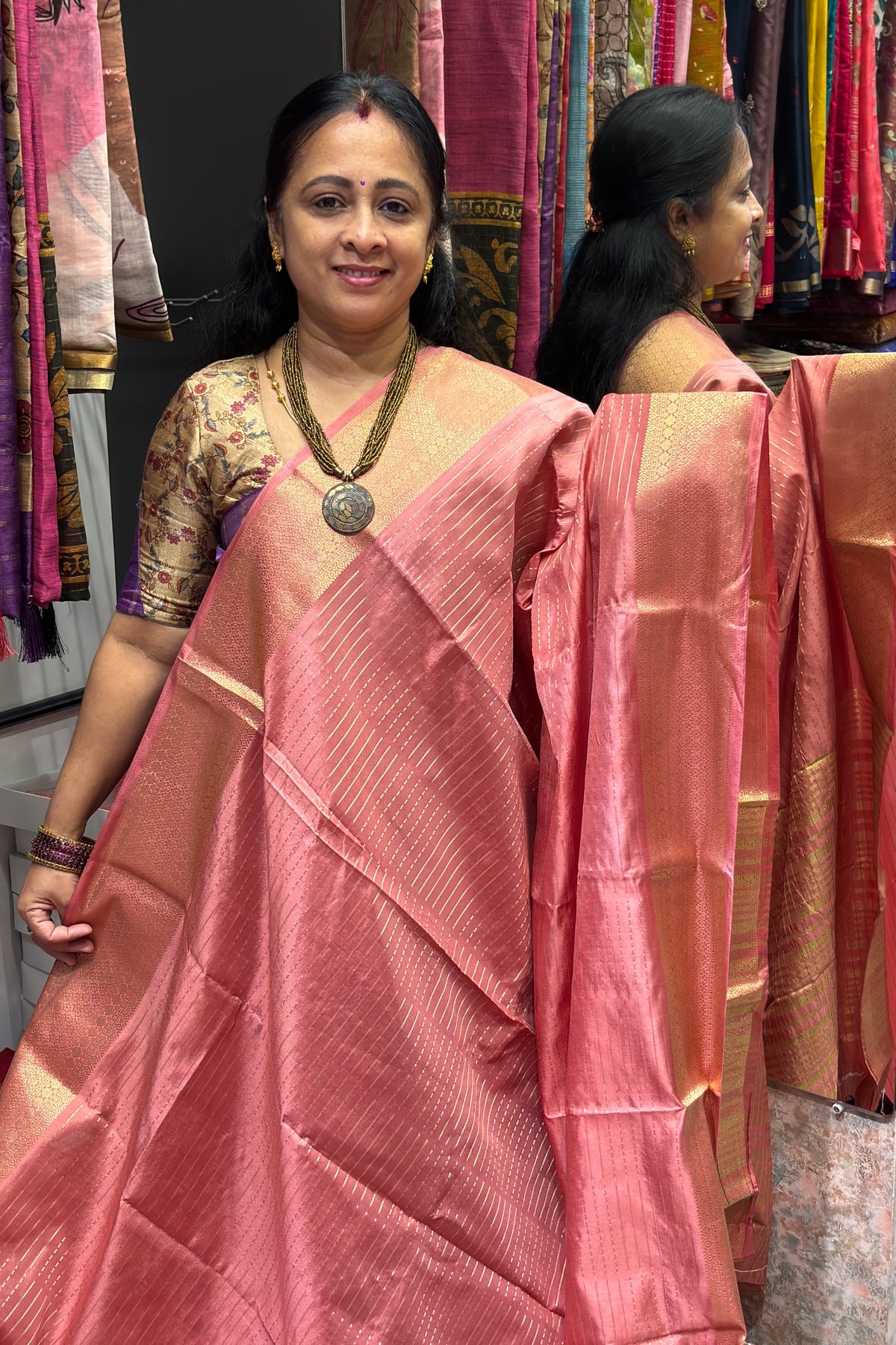 Fancy Soft Silk Sarees | Peach | MBLE73