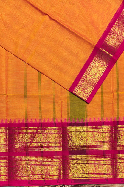 Meenakshi -Premium Kanchi Cotton Saree - Mango Yellow with Rose| MCK101