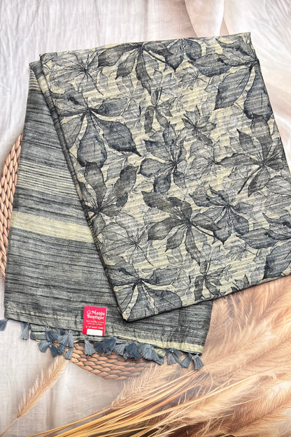 Jute Linen Saree |Grey with Cream | MBJL07