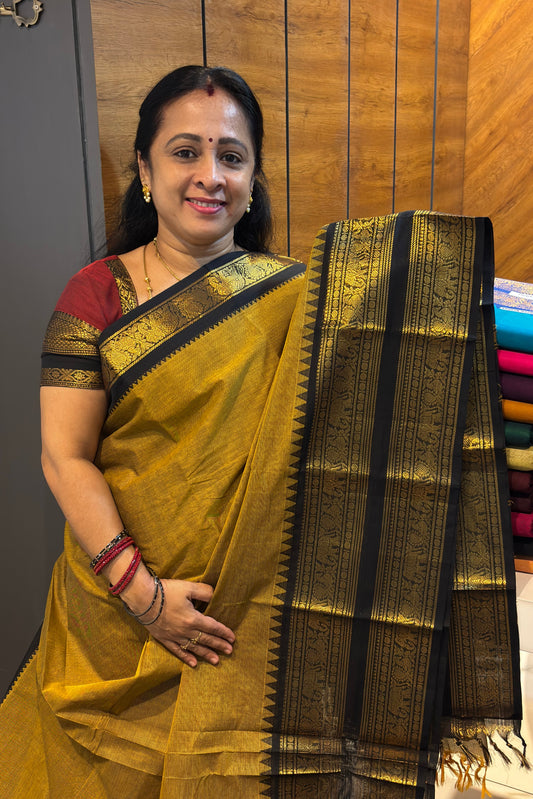Meenakshi -Kanchi Cotton | Mustard With Black| MCK13