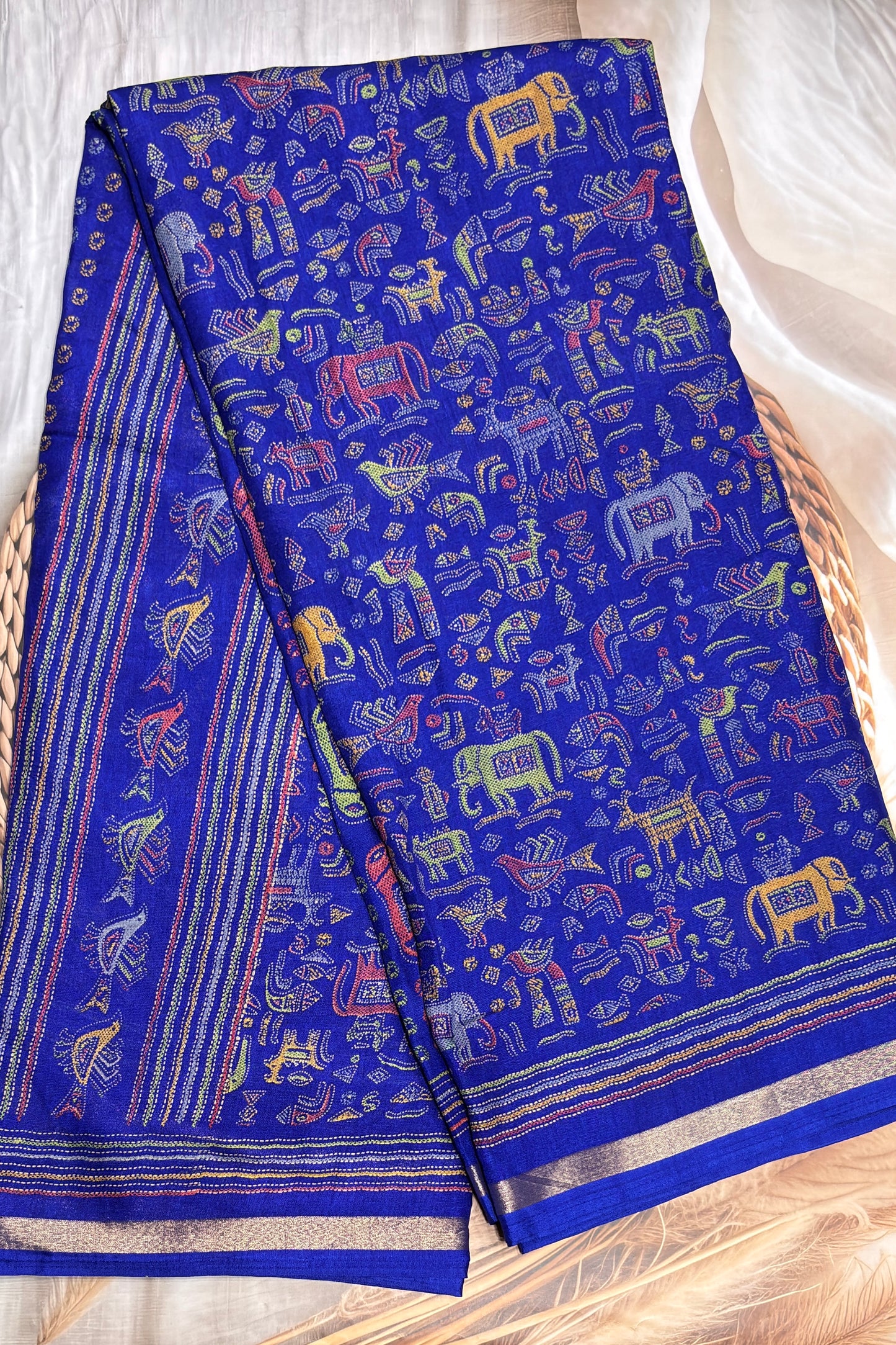 Madhubani Printed Silk | Pepsi Blue |PPS17