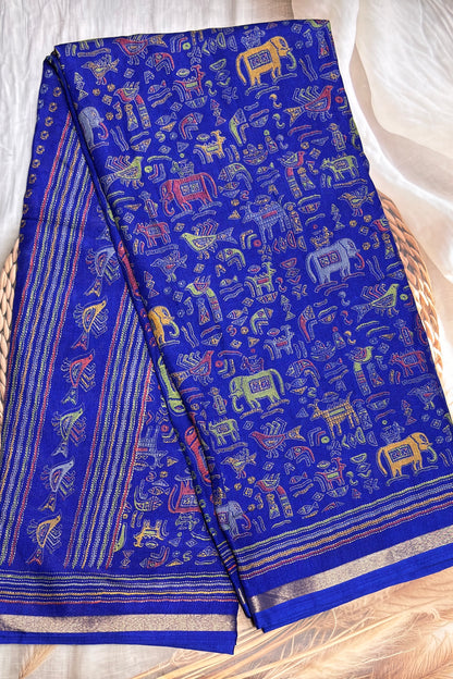 Madhubani Printed Silk | Pepsi Blue |PPS17