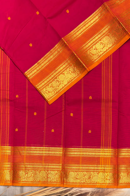 Meenakshi -Premium Kanchi Cotton Saree -Kumkum Rose with  Yellow | MCK116