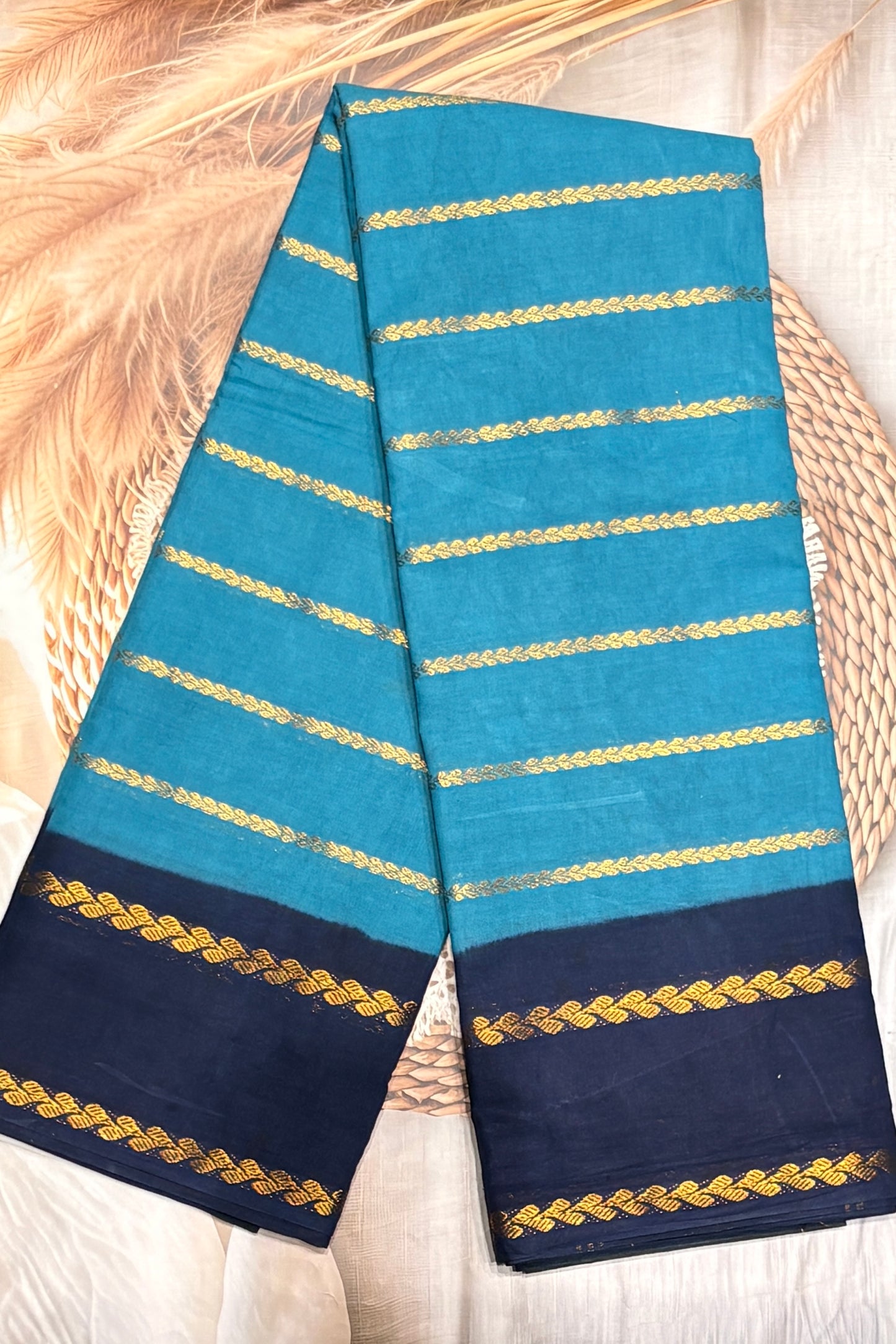 Premium Velthari Sungudi Cotton Saree  | Anandha Blue with Navy  Blue| SC25