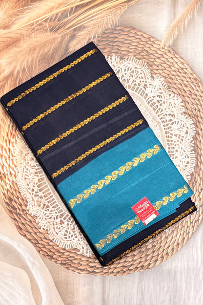 Premium Velthari Sungudi Cotton Saree  | Navy Blue with Anandha Blue| SC24
