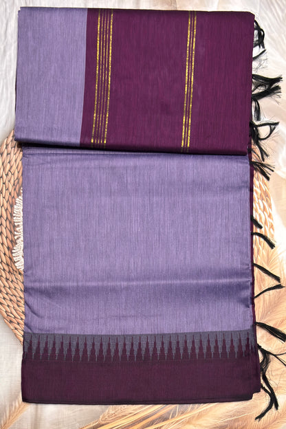 New Gen Kalyani Cotton Tower Border| Lavender With Purple | KCSM02