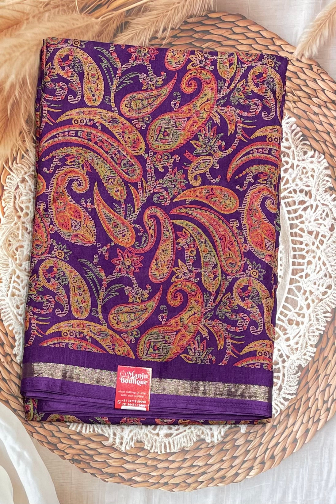 Kalamkari Printed Silk |Brinjal Violet | PPS07