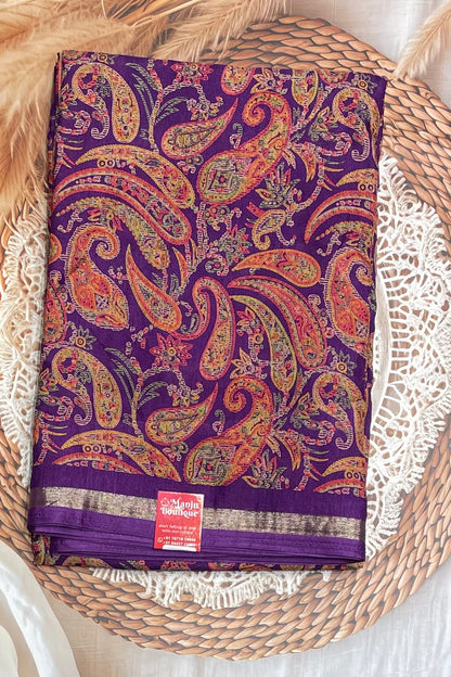Kalamkari Printed Silk |Brinjal Violet | PPS07