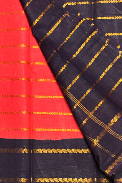 Premium Velthari Sungudi Cotton Saree  | Coral Red with Dark Purple | SC26
