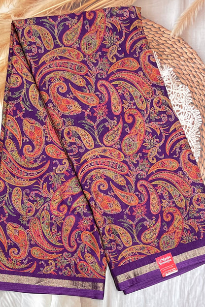 Kalamkari Printed Silk |Brinjal Violet | PPS07