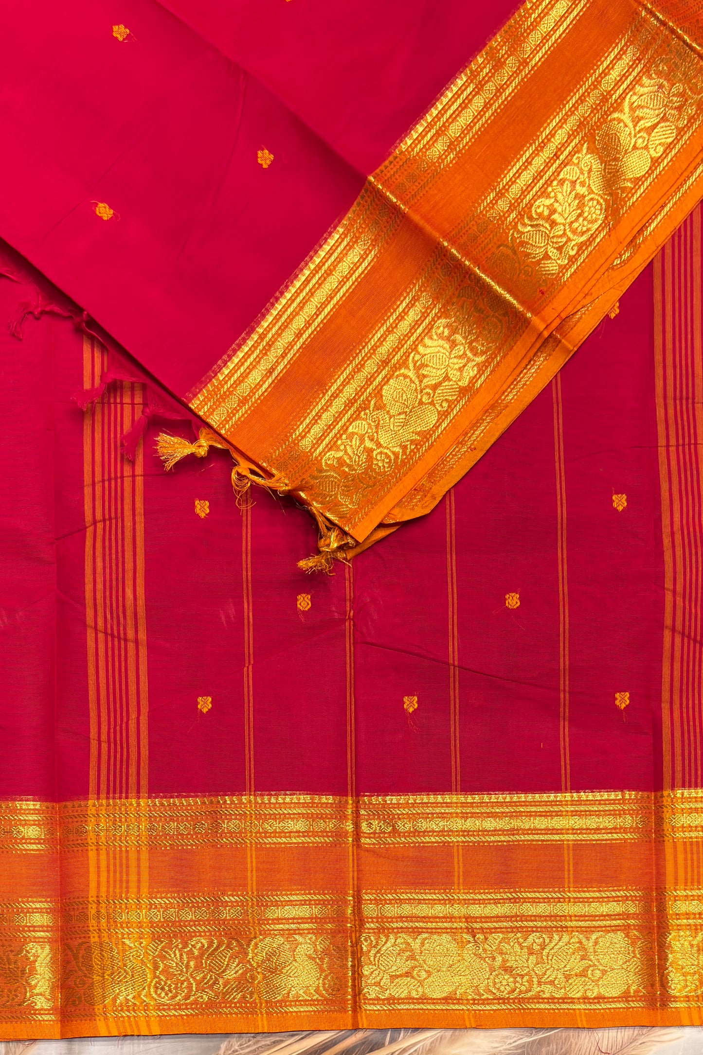 Meenakshi -Premium Kanchi Cotton Saree - Red with  Yellow | MCK115