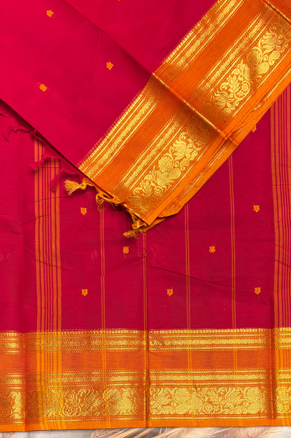 Meenakshi -Premium Kanchi Cotton Saree - Red with  Yellow | MCK115
