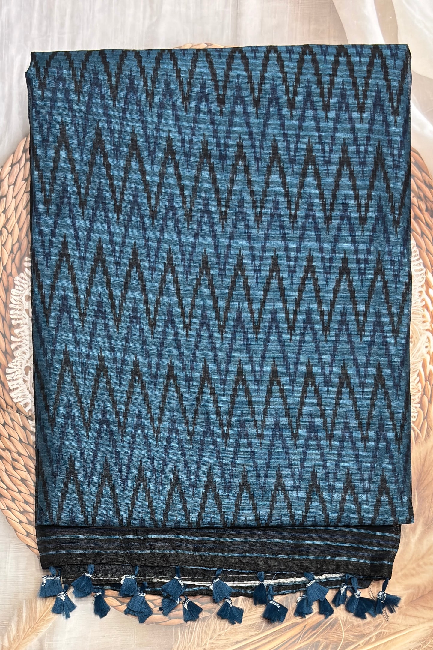 Jute Linen Saree | Blue| MBJL04