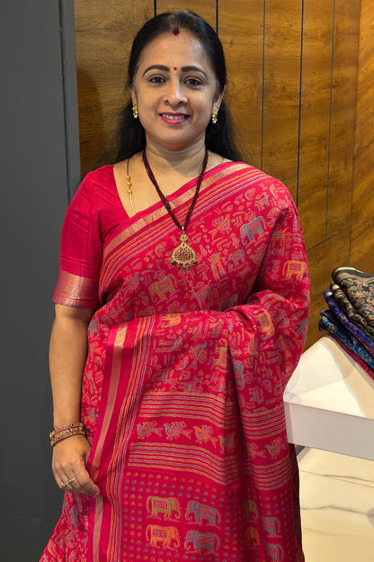 Madhubani Printed Silk | Dark Rose | PPS18
