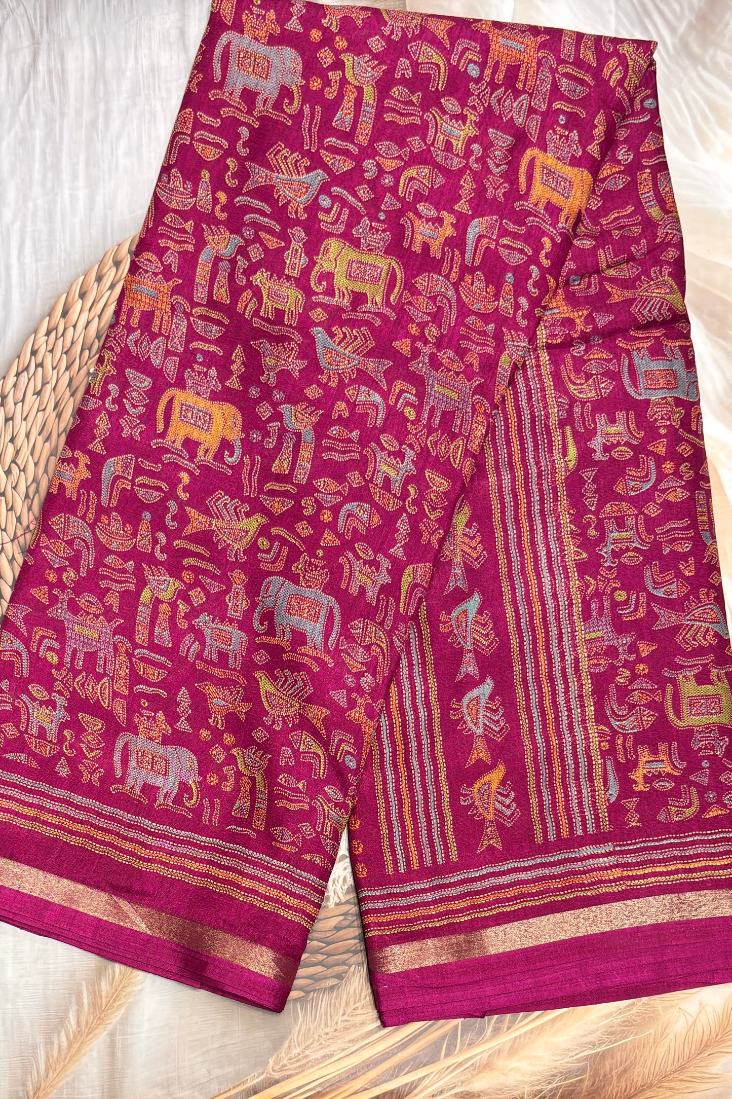 Madhubani Printed Silk | Purple (Majenta Pink) | PPS16