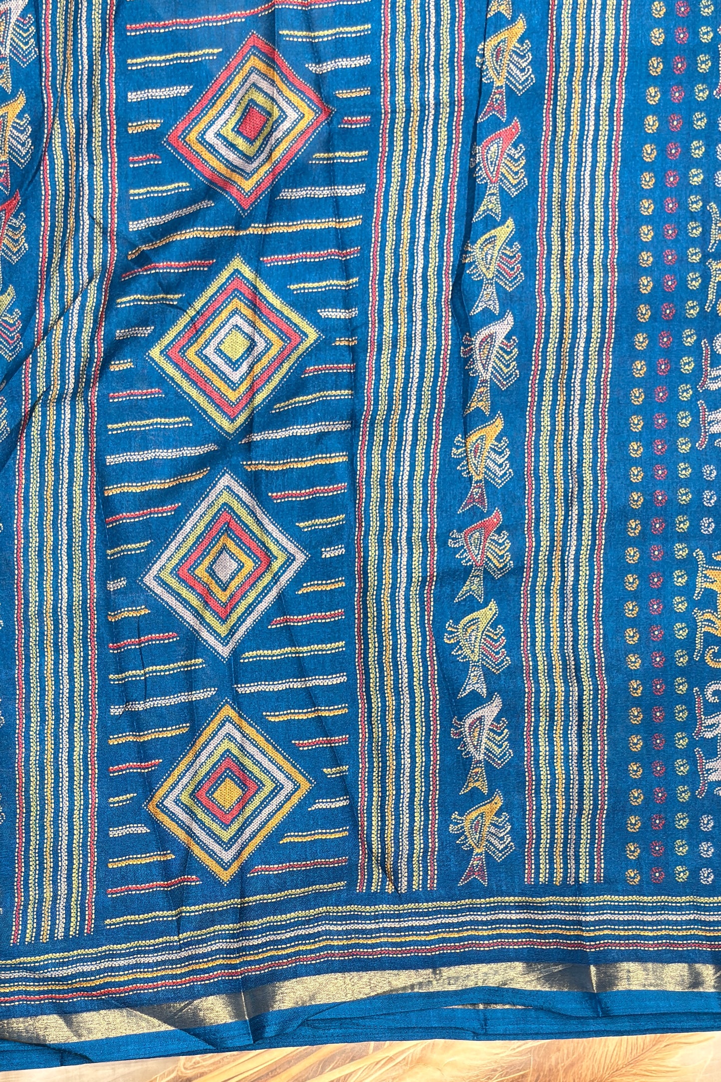 Madhubani Printed Silk | Anandha Blue | PPS21
