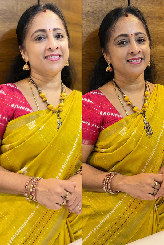 Mustard Yellow Semi Tussar Silk- MBSP01 - Manju Boutique