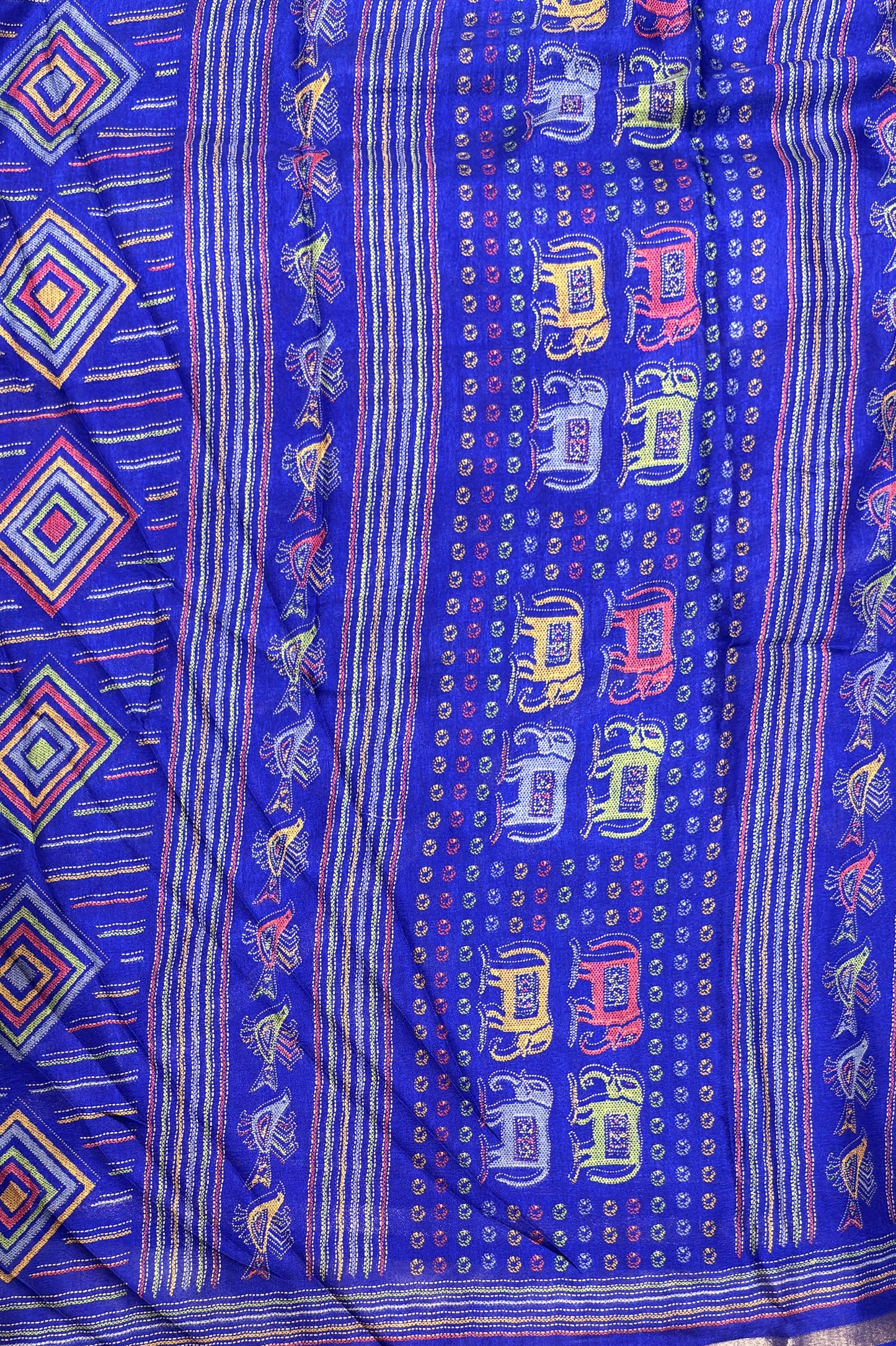 Madhubani Printed Silk | Pepsi Blue |PPS17
