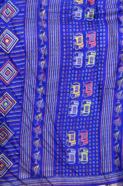 Madhubani Printed Silk | Pepsi Blue |PPS17