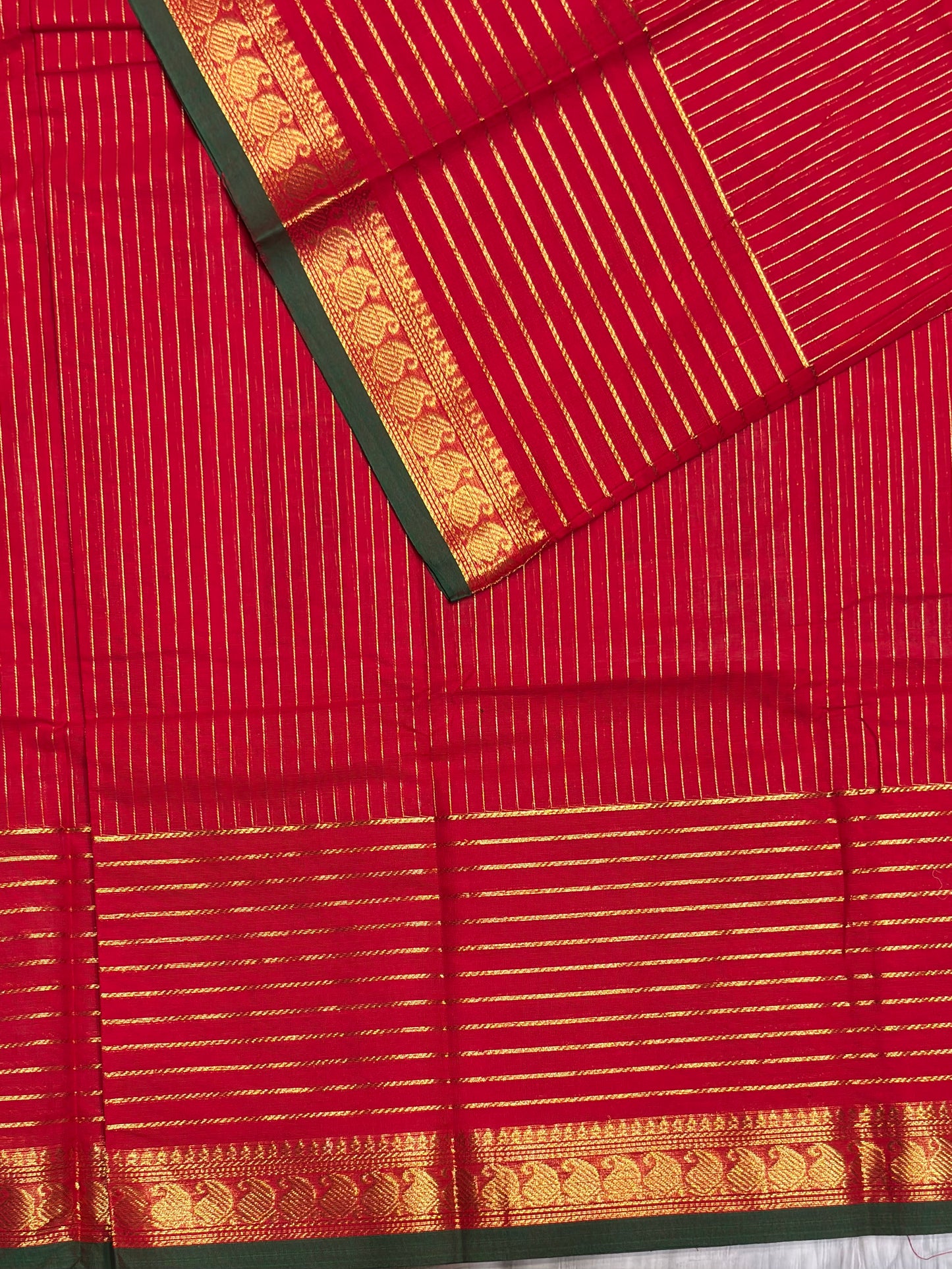 Meenakshi -Premium Kanchi Cotton Saree – Vaira Oosi | Red Green – MCK32