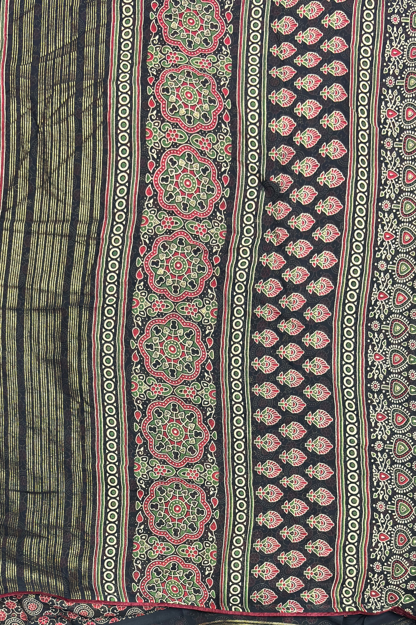 Premium Georgette Saree | Ajrak Foil | Black | MBPG13