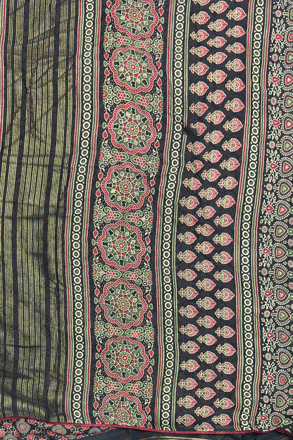 Premium Georgette Saree | Ajrak Foil | Black | MBPG13