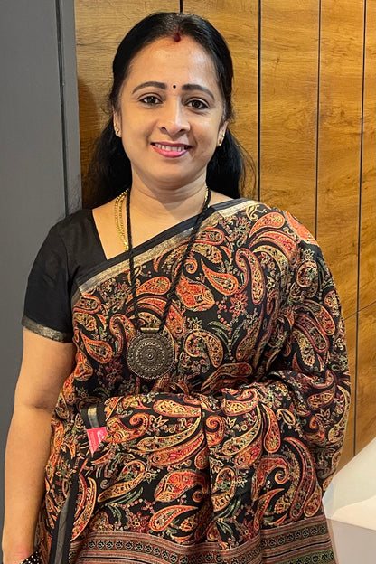 Kalamkari Printed Silk |Black | PPS02