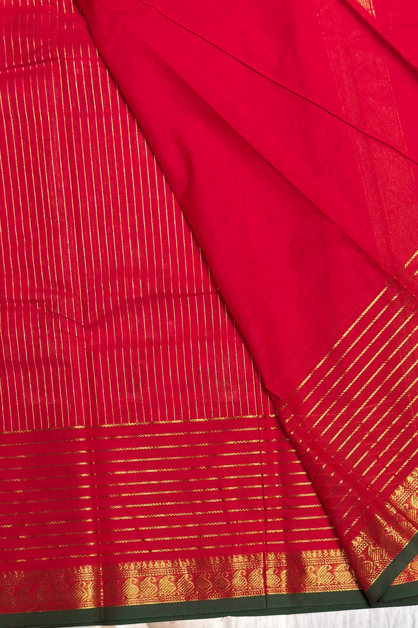 Meenakshi -Premium Kanchi Cotton Saree – Vaira Oosi | Red Green – MCK32