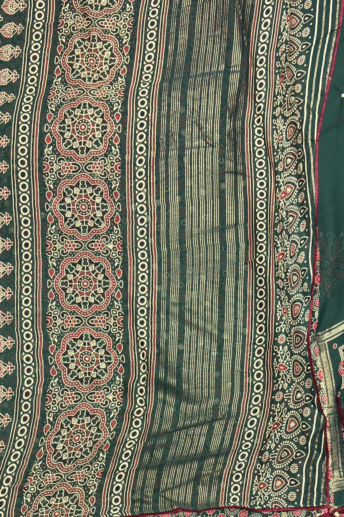 Premium Georgette Saree | Ajrak Foil | Green | MBPG17
