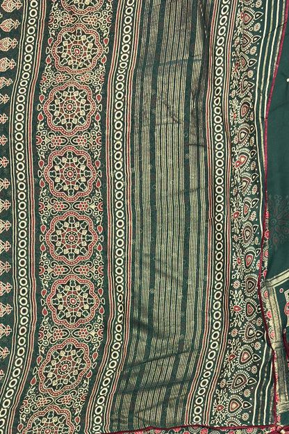 Premium Georgette Saree | Ajrak Foil | Green | MBPG17