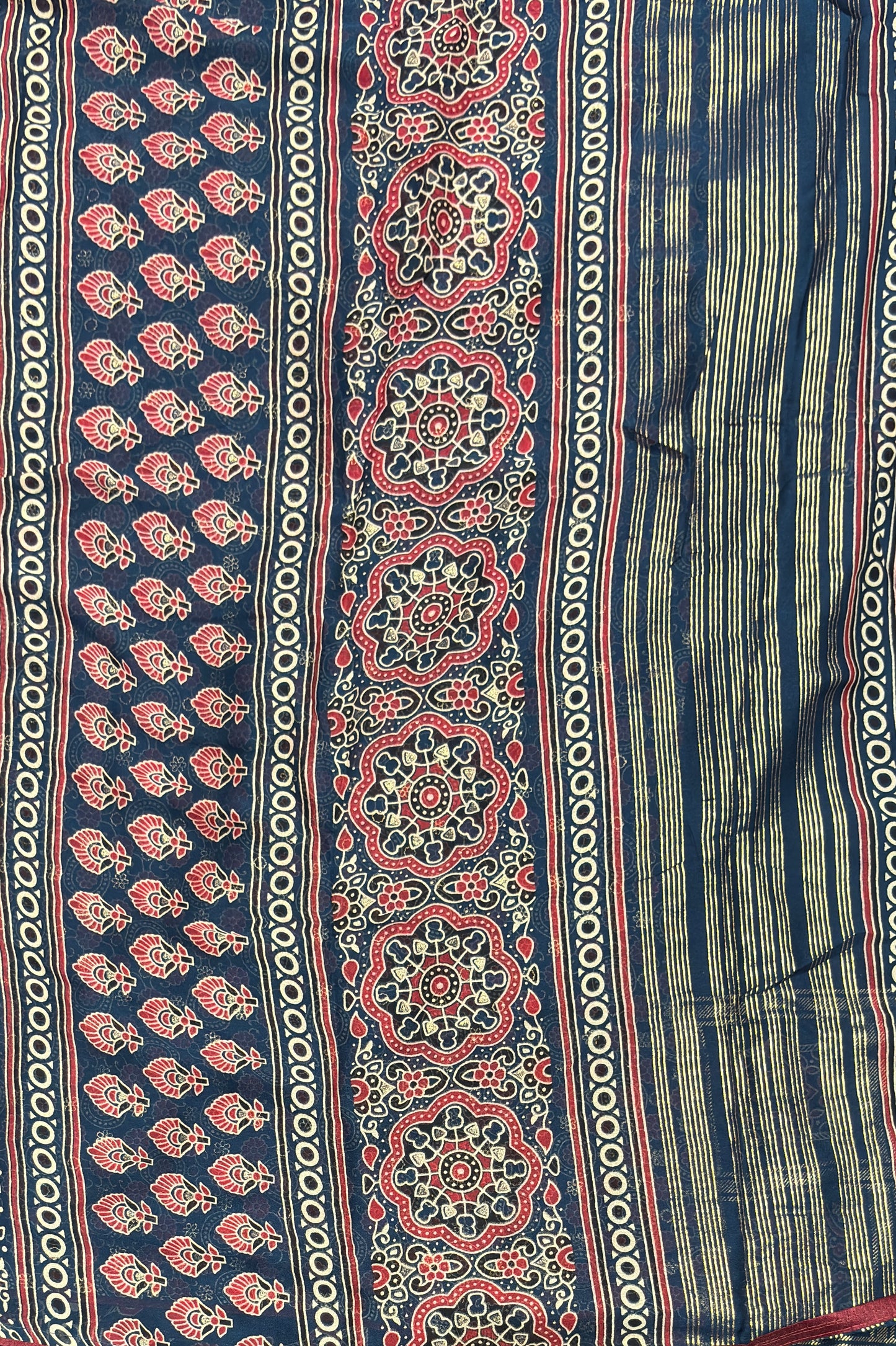 Premium Georgette Saree | Ajrak Foil | Peacock Blue | MBPG16