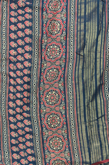 Premium Georgette Saree | Ajrak Foil | Peacock Blue | MBPG16