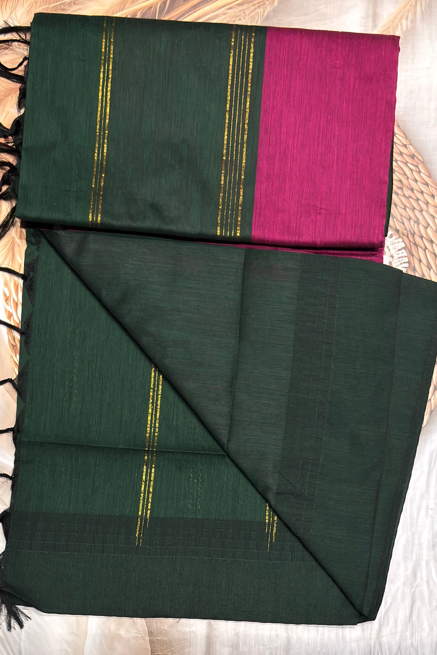 New Gen Kalyani Cotton Tower Border| Magenta Pink With Green | KCSM16