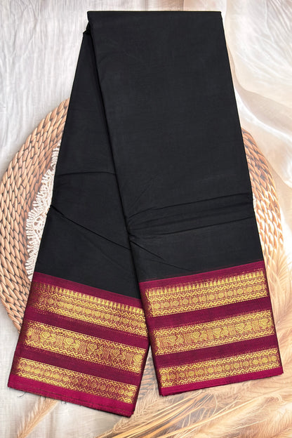 Meenakshi -Premium Kanchi Cotton Saree–Black / Majenta Pink | MCK105