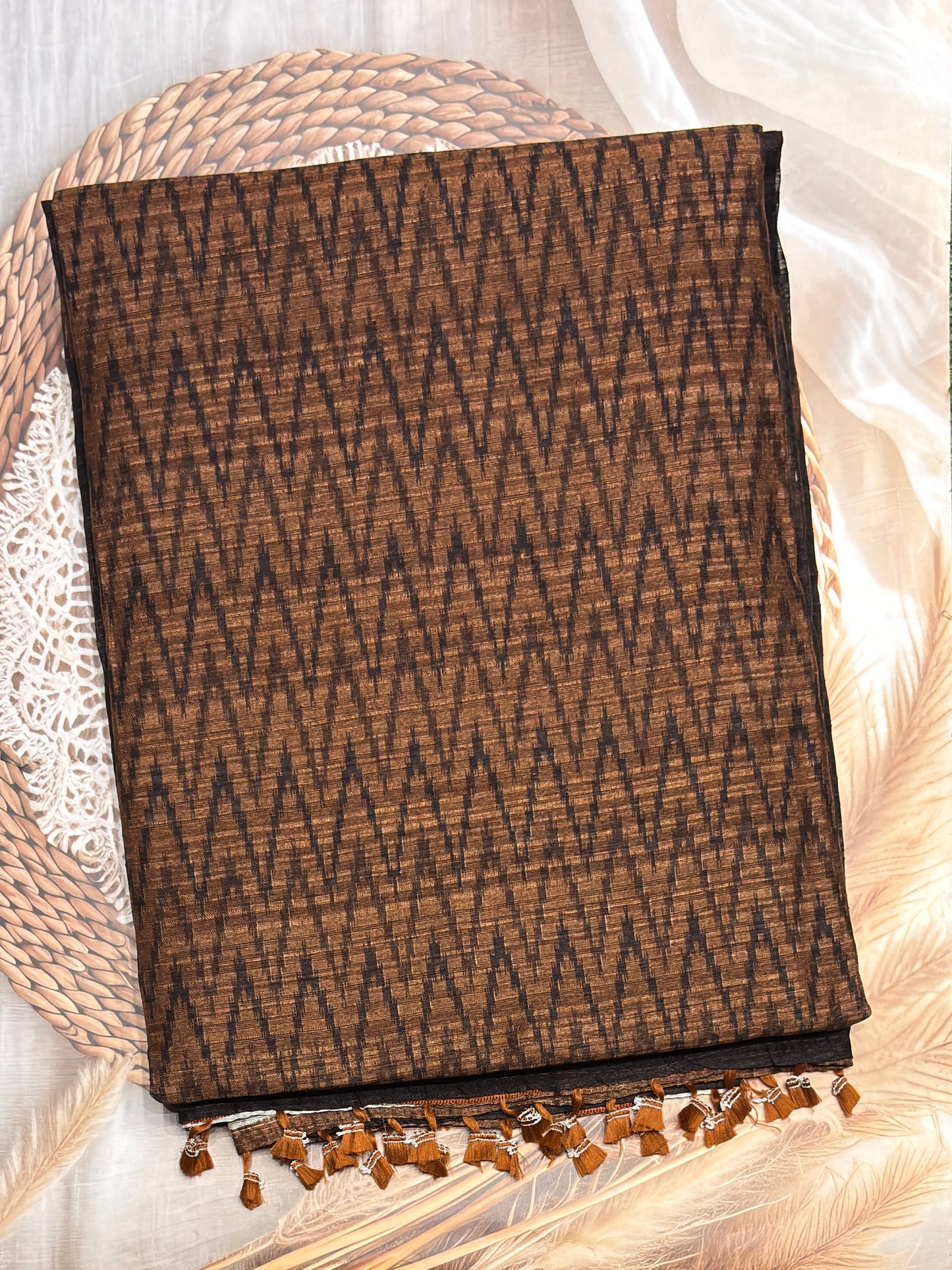 Jute Linen Saree | Choclate | MBJL02