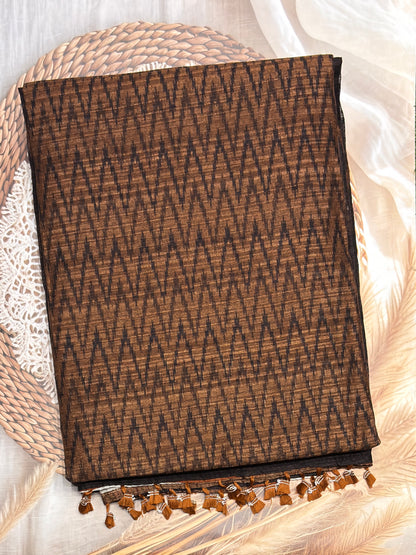 Jute Linen Saree | Choclate | MBJL02